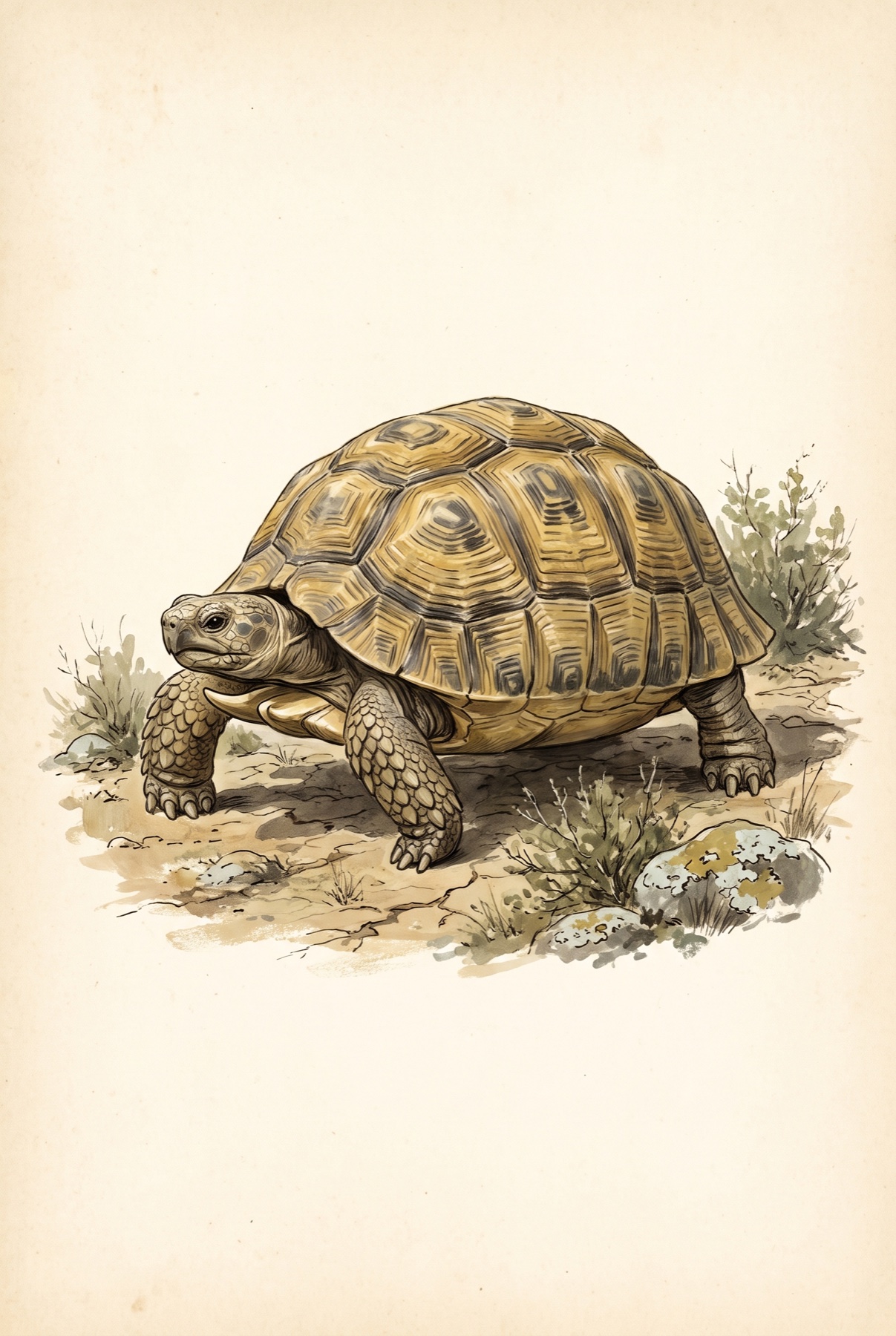 Original watercolor illustration of a ploughshare tortoise